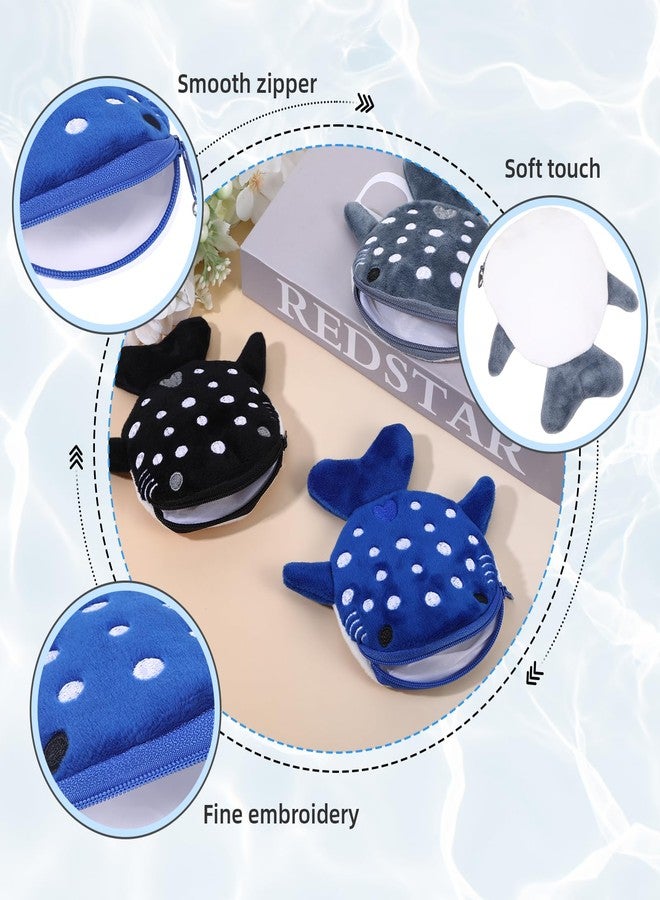 Qiuruoo 3 PCS Whale Shark Coin Purse, Kawaii Whale Wallet Zipper Shark Wallet, Small Embroidered Fish Marine Animal Coin Purse for Women for Keychain, Holds Coins, Lipstick, Keys - Image 3